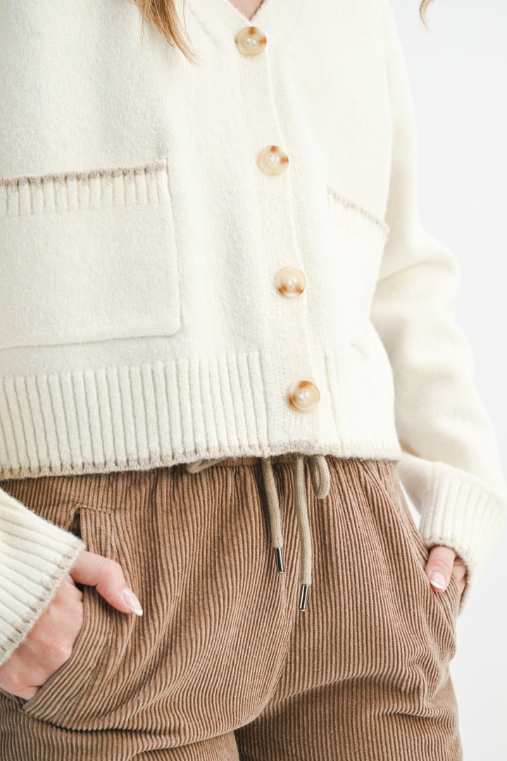 Cropped Cardigan With Contrast Stitching