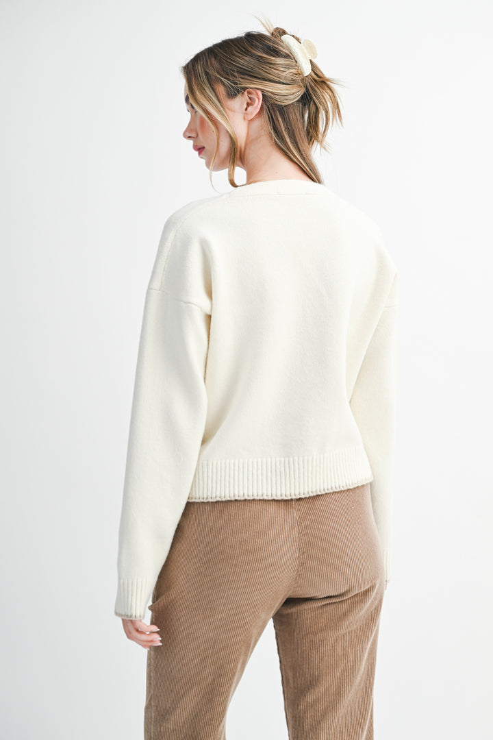 Cropped Cardigan With Contrast Stitching