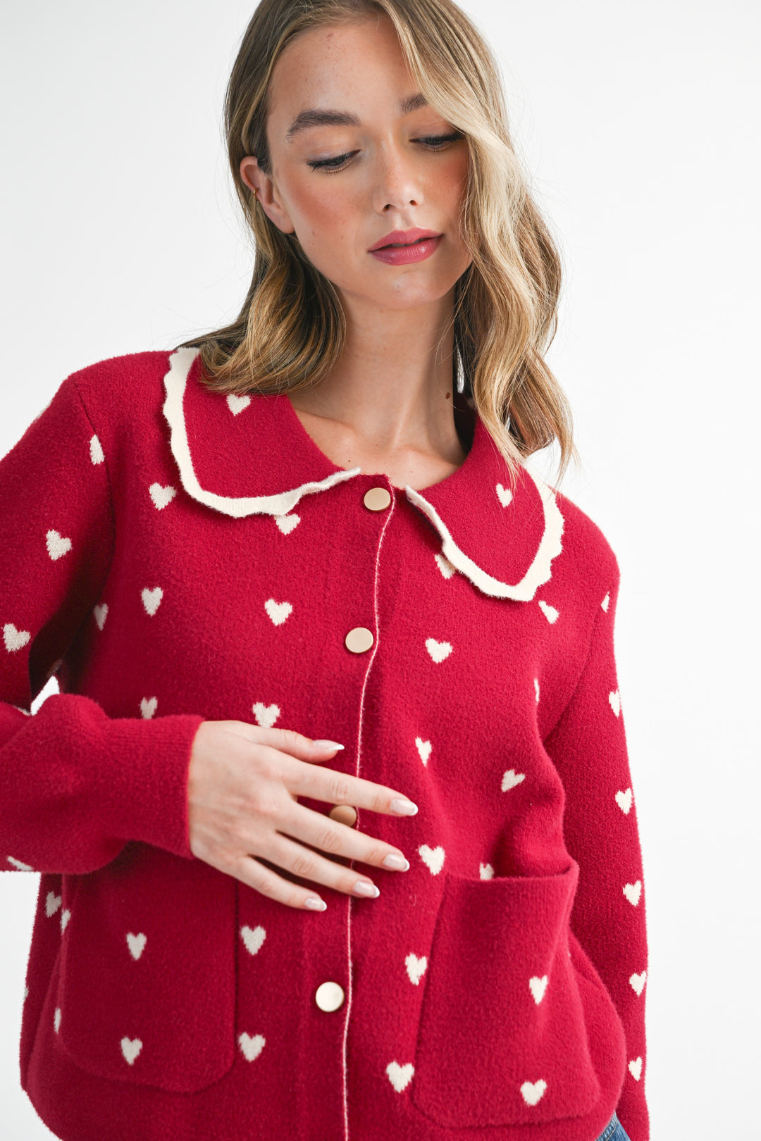Red Heart Pointelle Peter Pan Cardigan