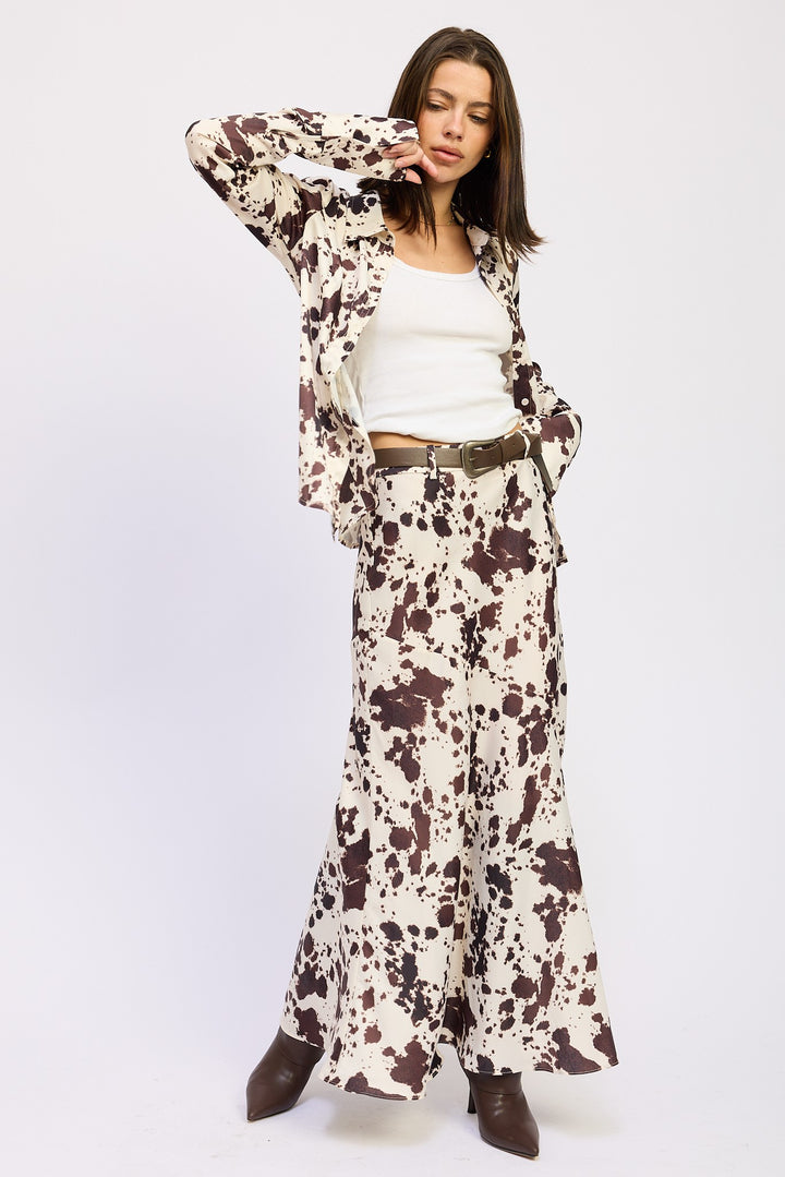 Cow Print Cow Printed Satin Shirt Top