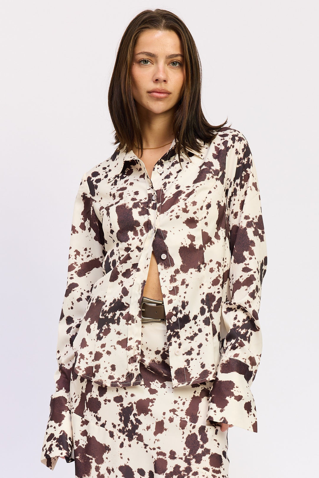 Cow Print Cow Printed Satin Shirt Top