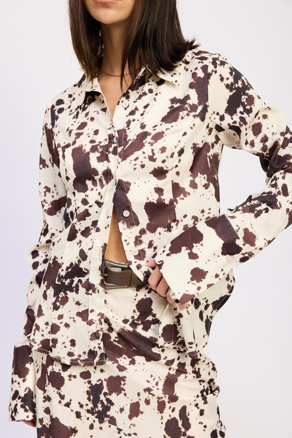 Cow Print Cow Printed Satin Shirt Top