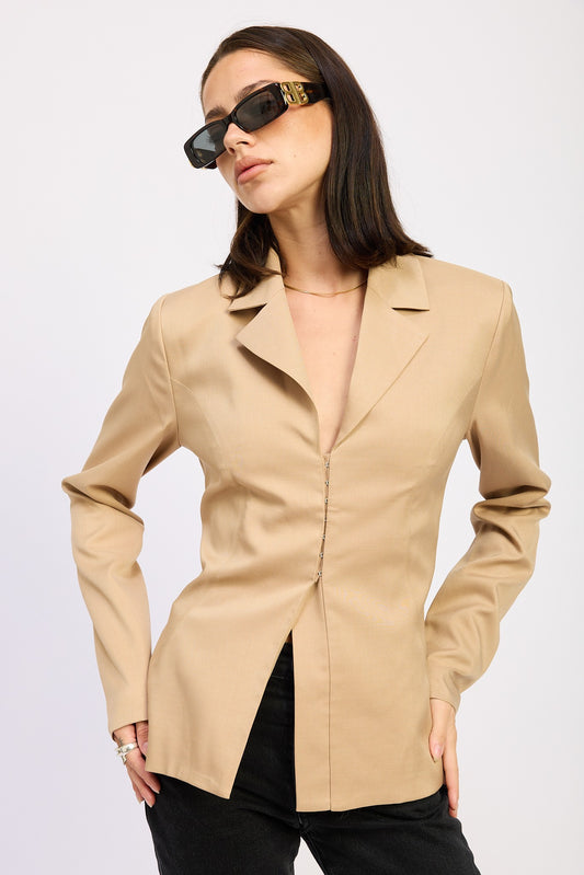 Khaki Fitted Blazer Jacquet