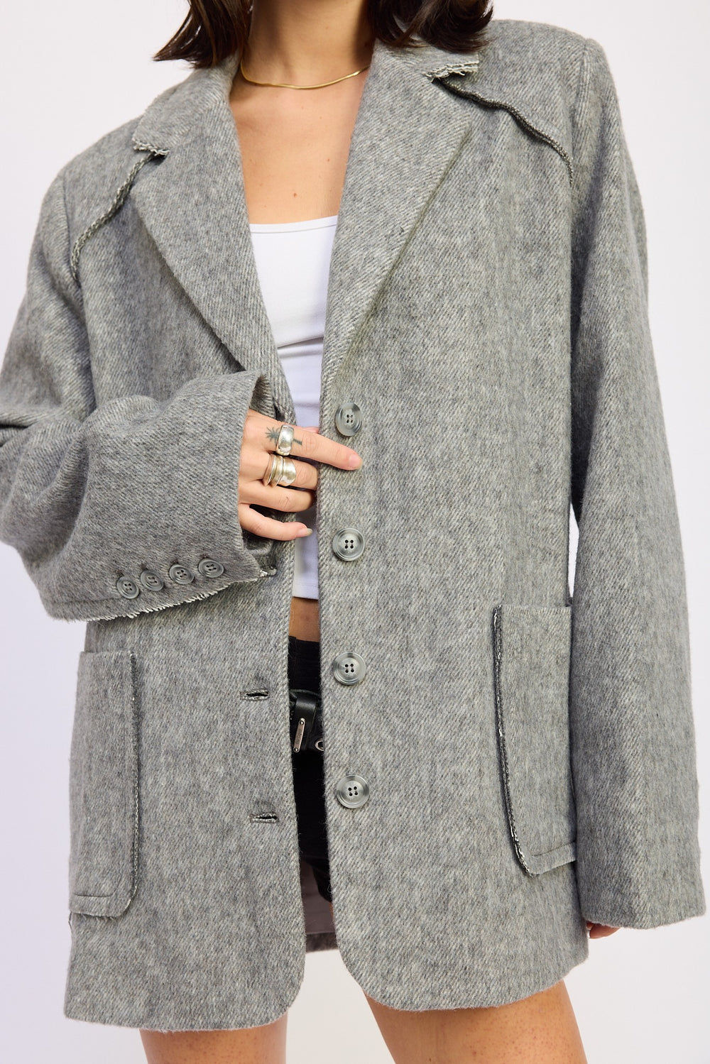 Heather Grey Oversized Coat With Pockets
