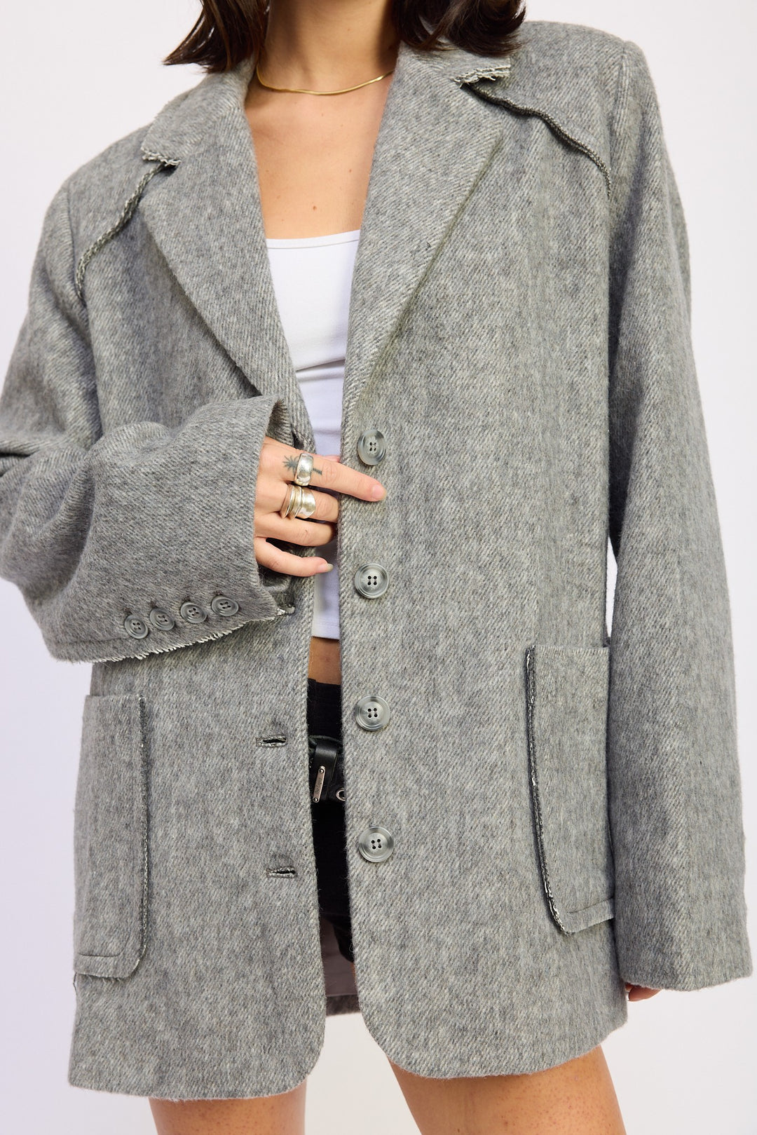 Heather Grey Oversized Coat With Pockets