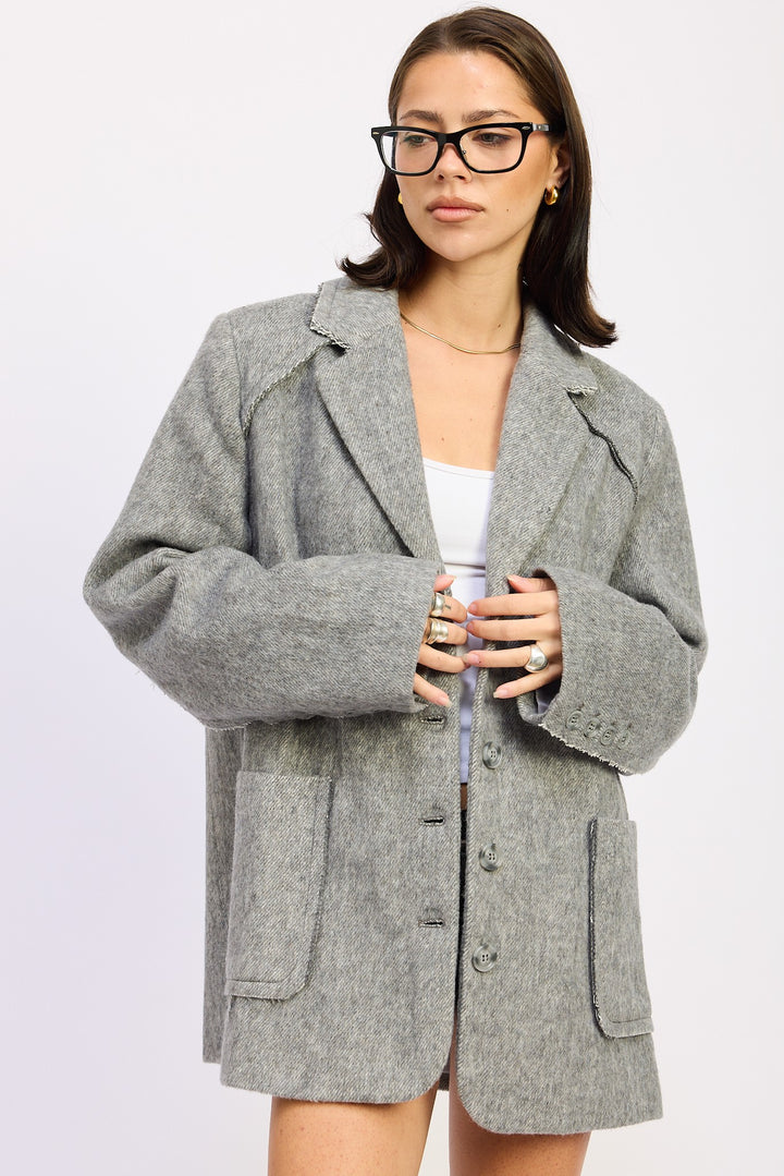 Heather Grey Oversized Coat With Pockets