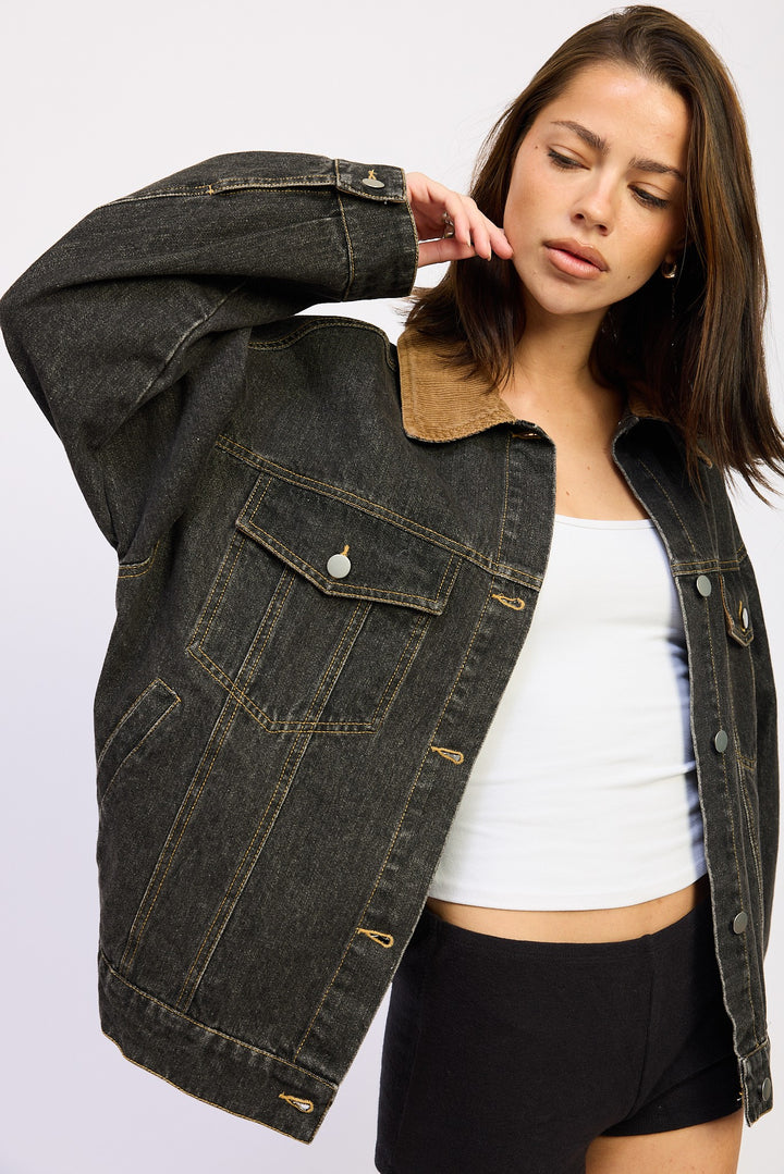 Mix Media Oversize Denim Jacket