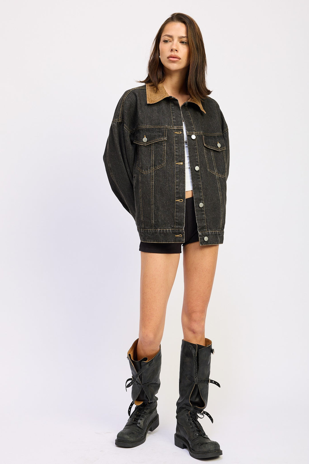 Mix Media Oversize Denim Jacket