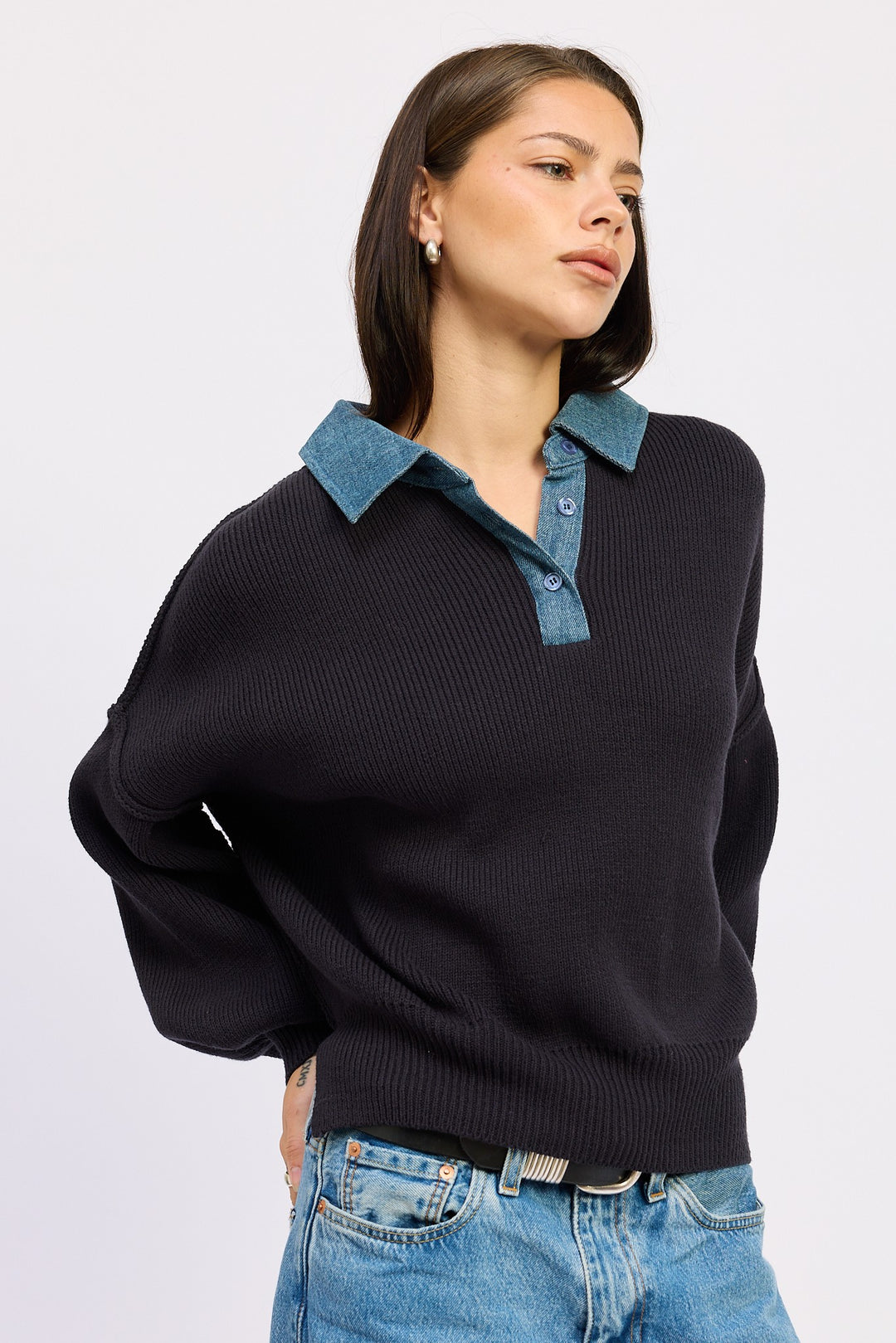 Contrasted Oversize Sweater With Collar