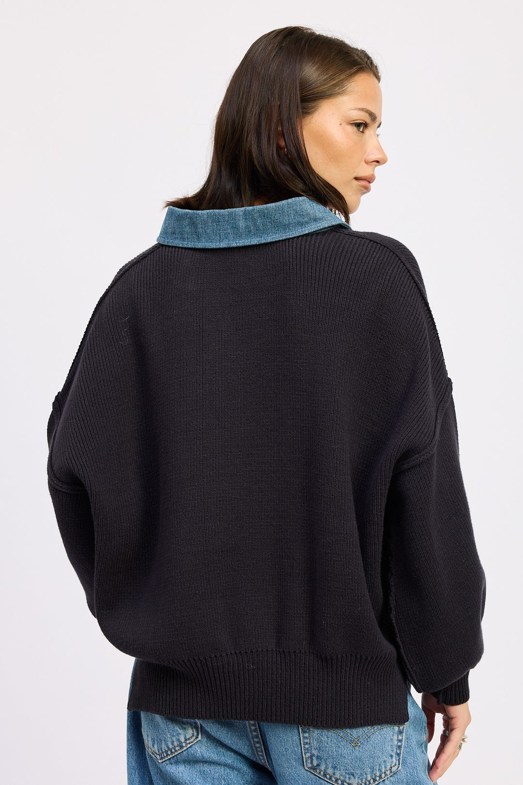 Contrasted Oversize Sweater With Collar