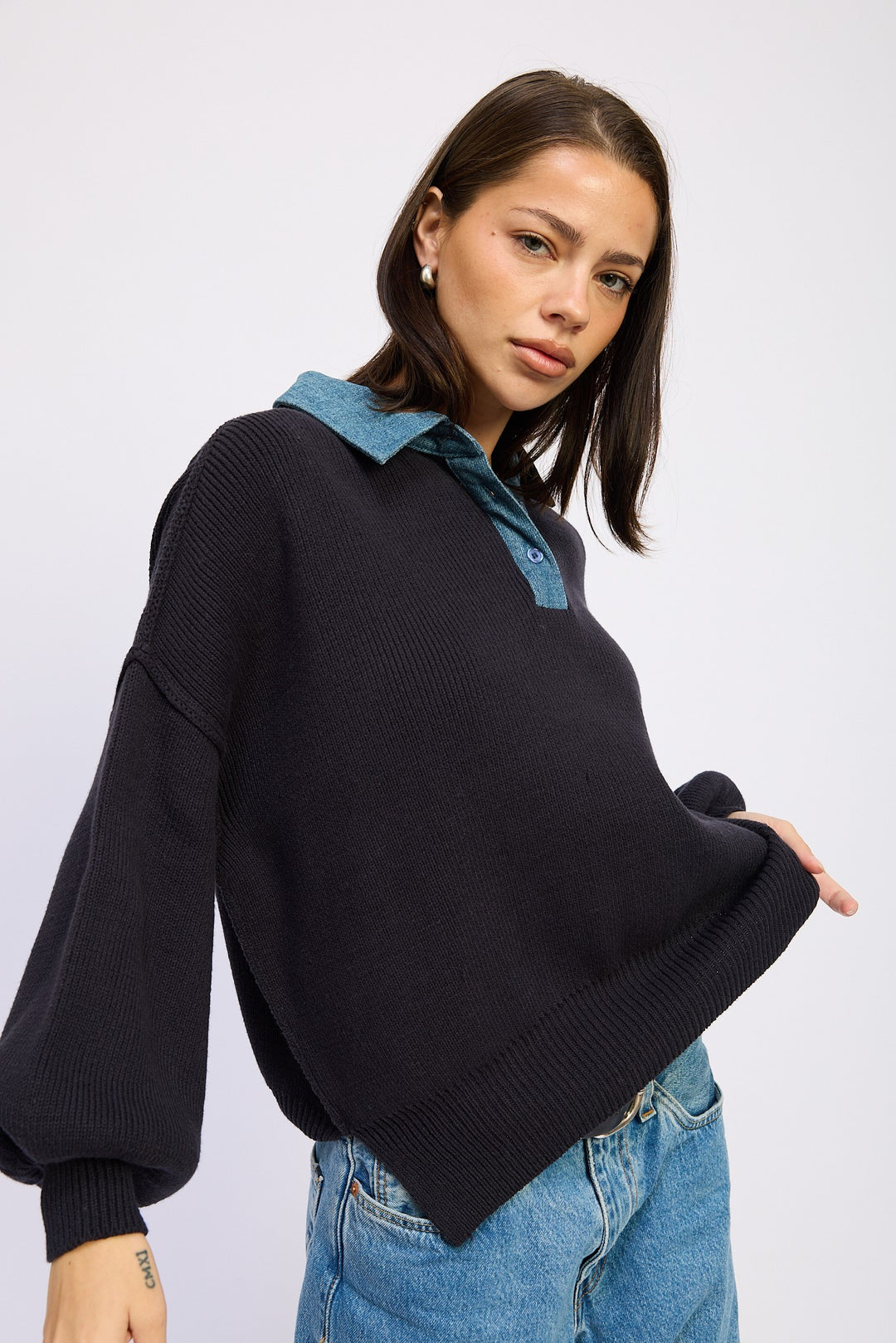 Contrasted Oversize Sweater With Collar
