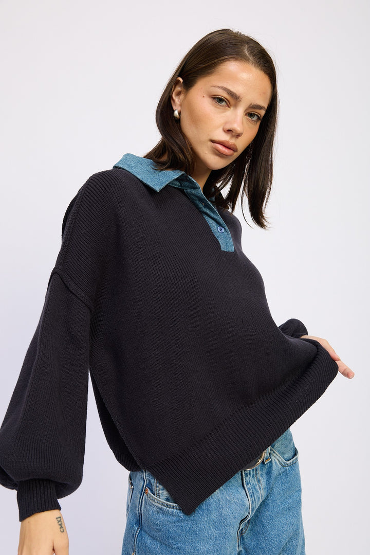 Contrasted Oversize Sweater With Collar