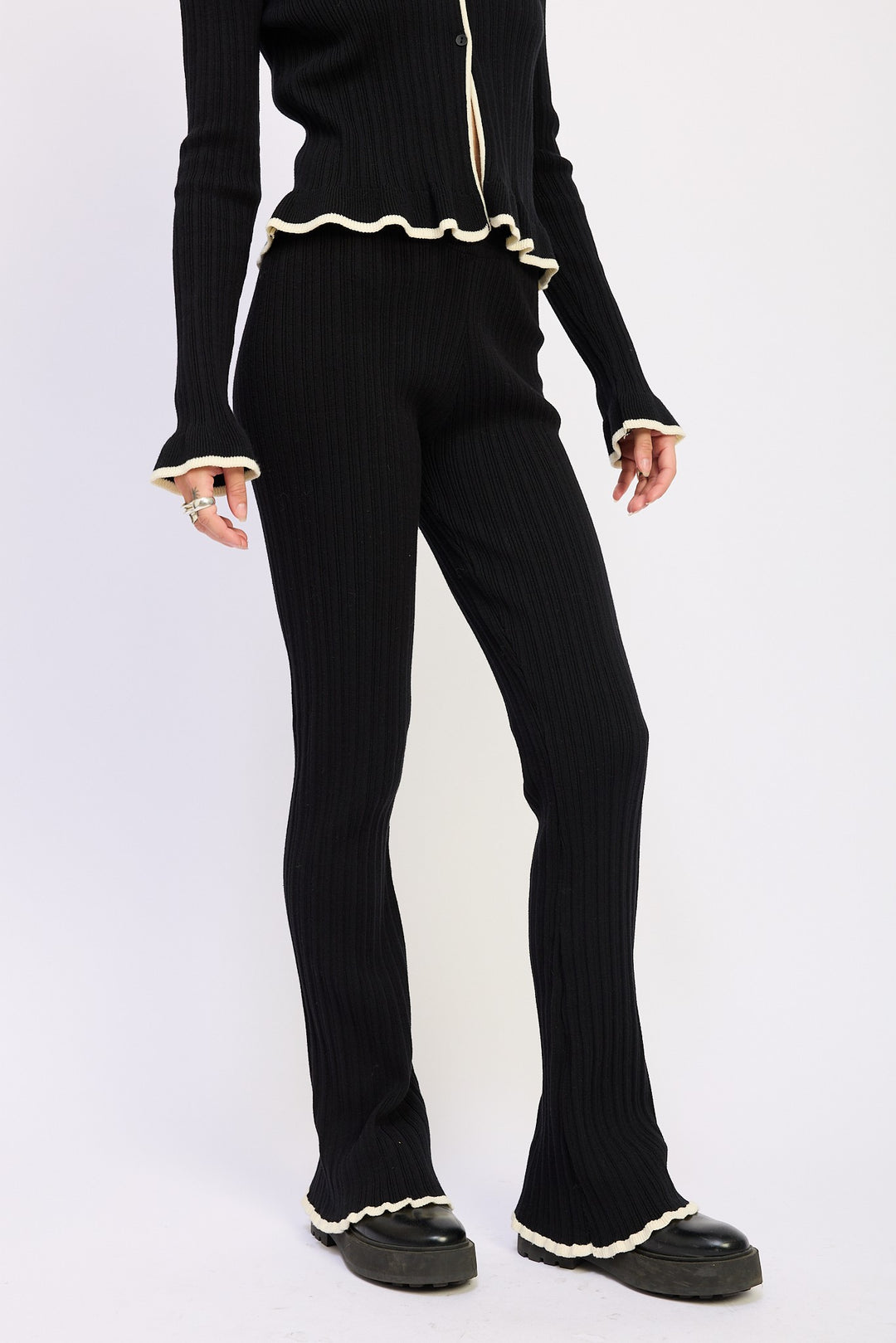 Flared Knit Pant With Lettuce Hem