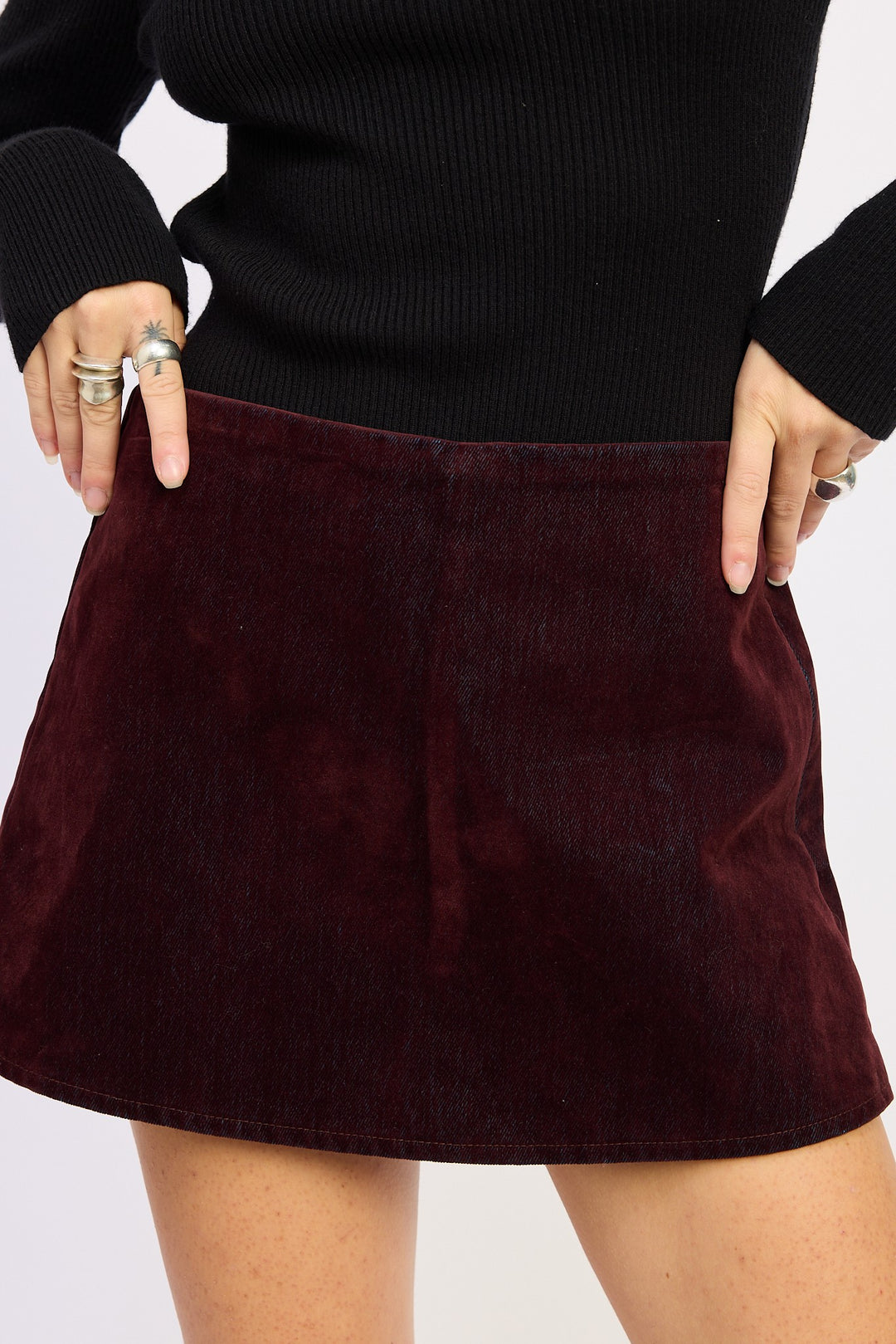 Wine Mini Suede Skort