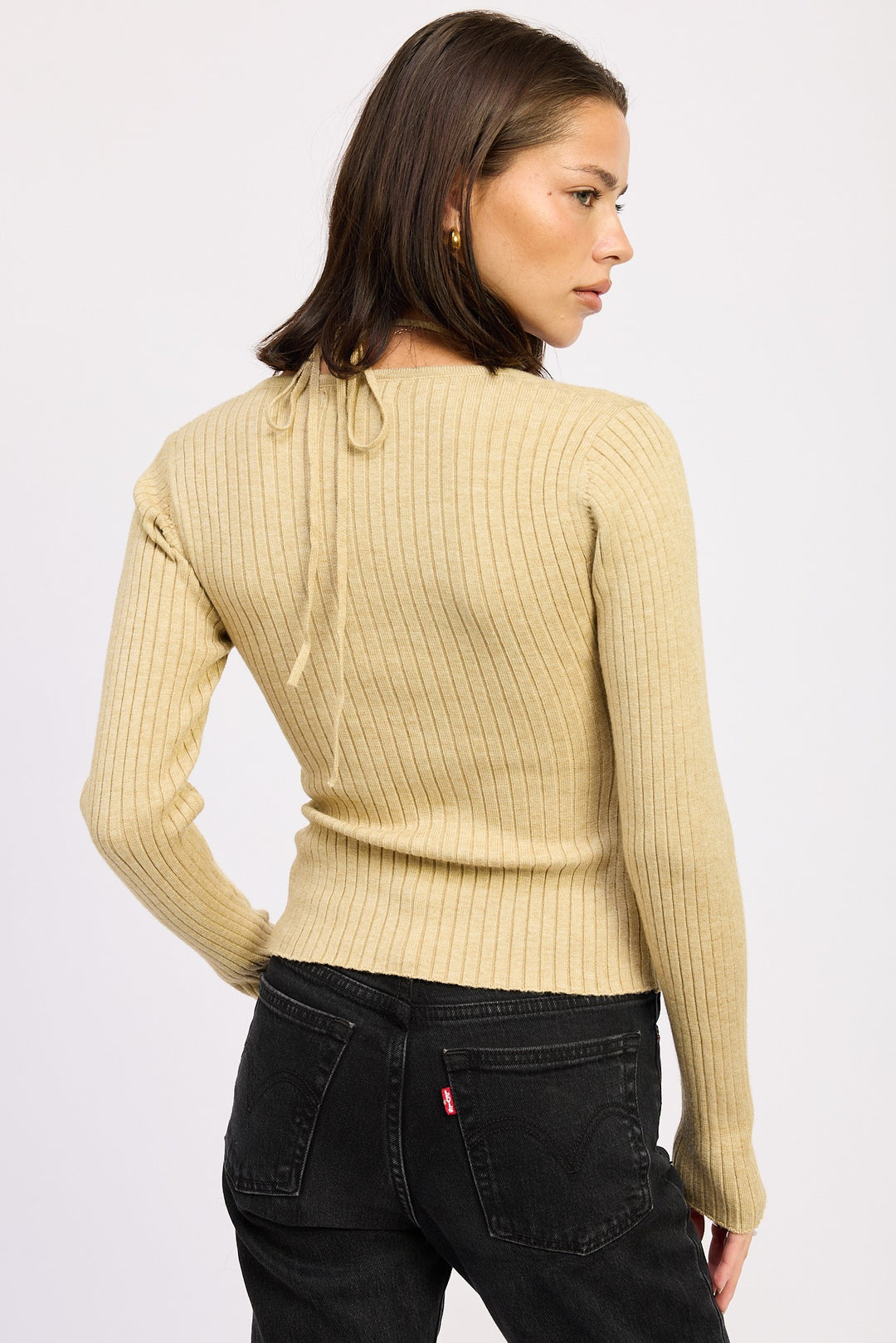 Squared Neck Knit Top With Cut Out Detail