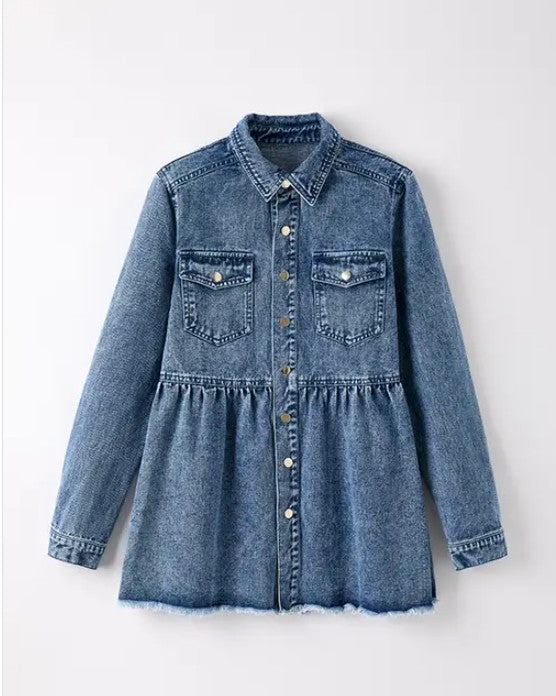 Long Sleeve Denim Button Front Top