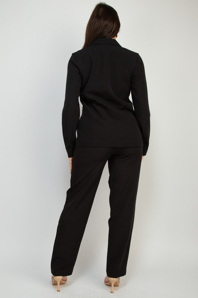 Black Midrise Dressy Pants Button Front Blazer Set 2