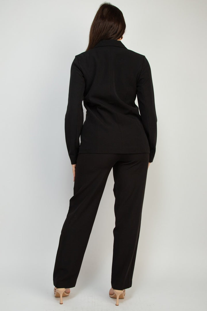 Black Midrise Dressy Pants Button Front Blazer Set 2