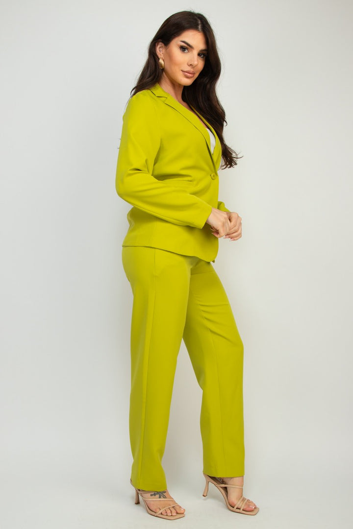 Navy Blue Midrise Dressy Pants Button Front Blazer Set 3