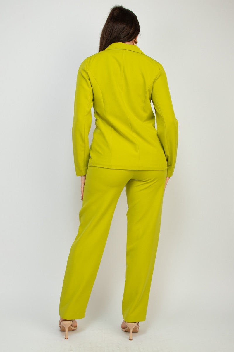 Peach Midrise Dressy Pants Button Front Blazer Set 3