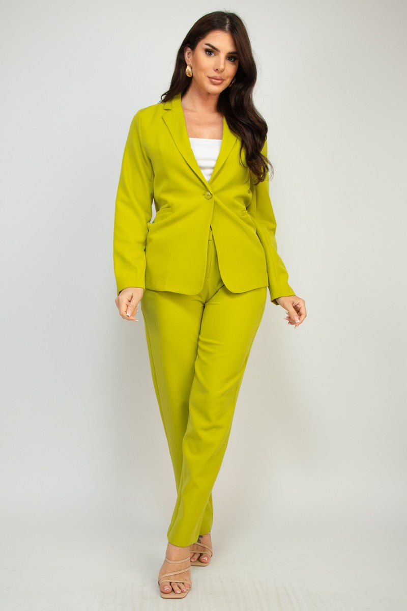 Black Midrise Dressy Pants Button Front Blazer Set