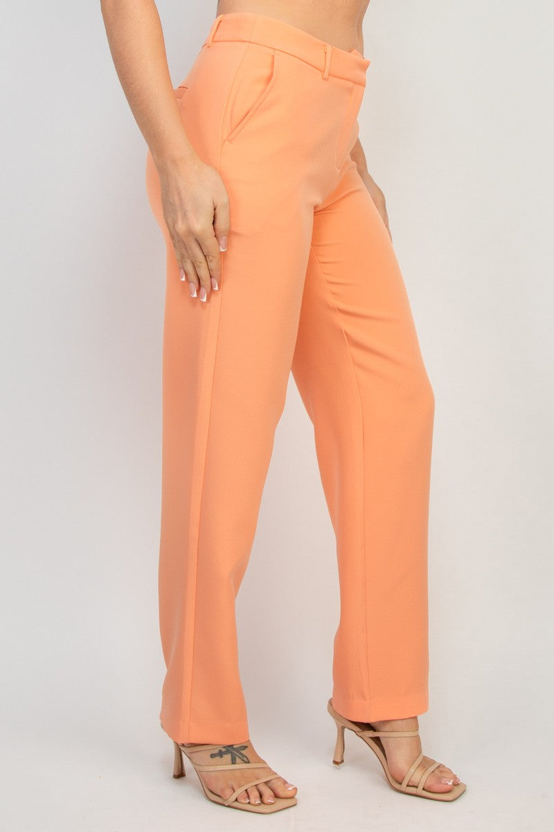Peach Womens Solid Dressy Straight Leg Pant Slacks