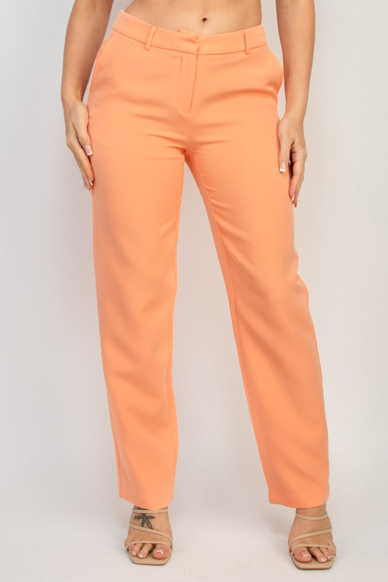 Peach Womens Solid Dressy Straight Leg Pant Slacks