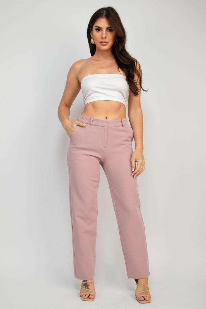 Lime Womens Solid Dressy Straight Leg Pant Slacks