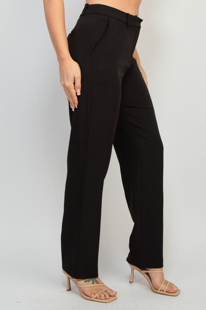 Black Womens Solid Dressy Straight Leg Pant Slacks
