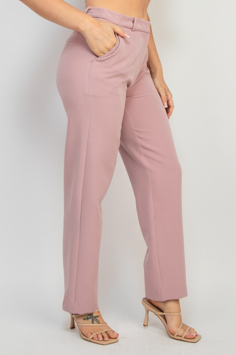 Lime Womens Solid Dressy Straight Leg Pant Slacks
