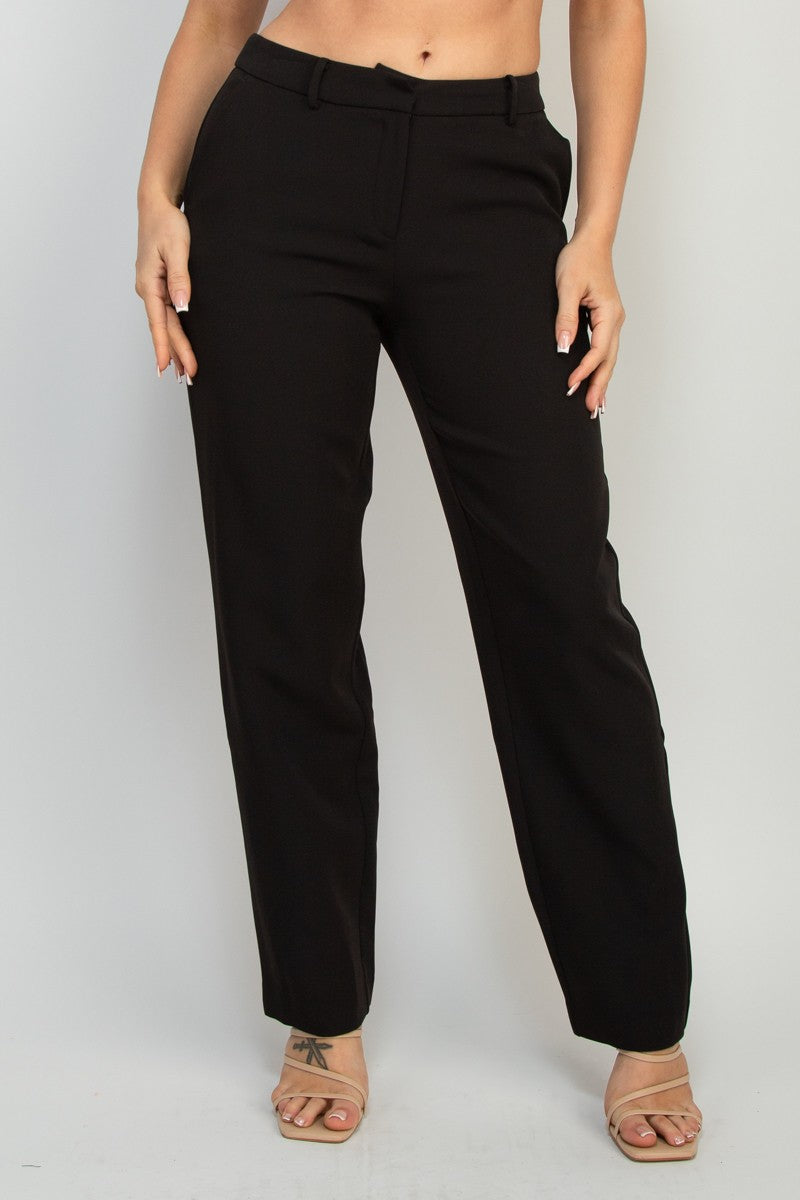 Black Womens Solid Dressy Straight Leg Pant Slacks