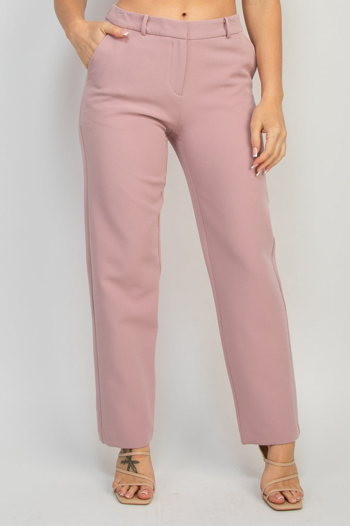 Lime Womens Solid Dressy Straight Leg Pant Slacks