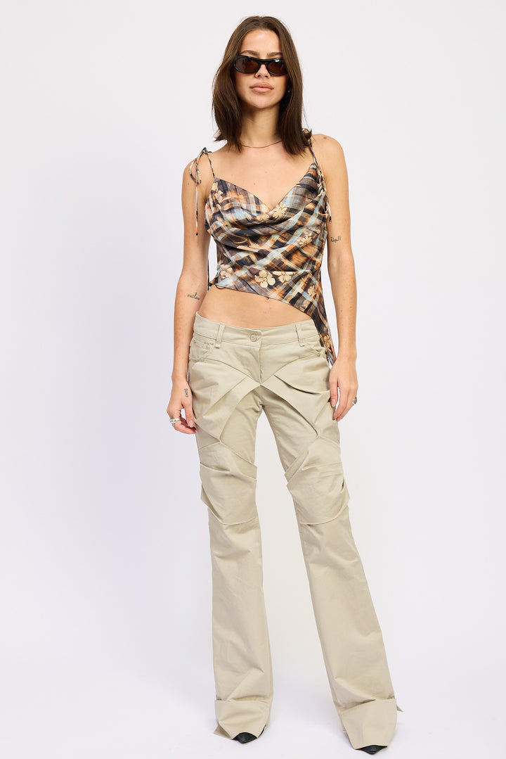 Brown Rust Mix Asymmetrical Cowl Neck Cami Top