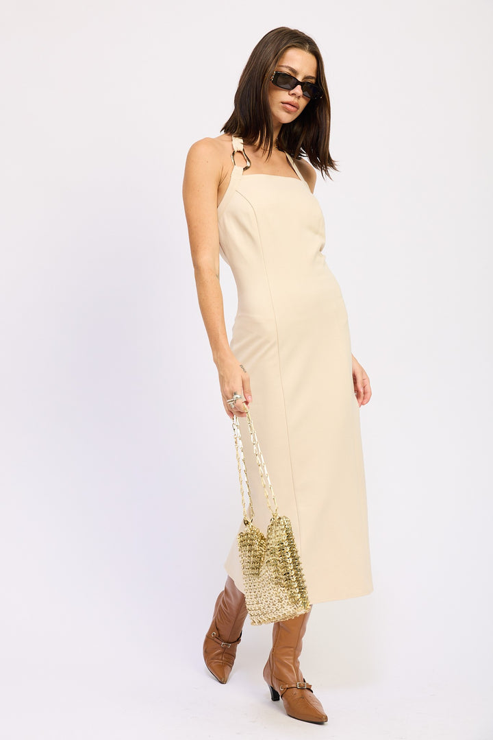 Taupe Hardward Halter Midi Dress