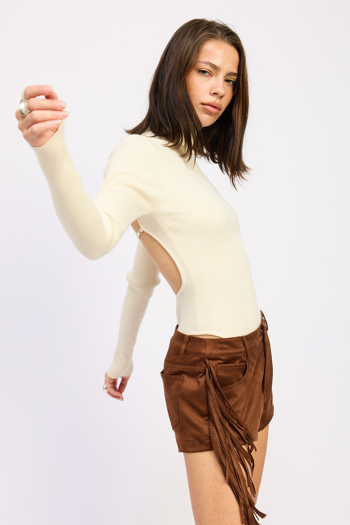 Long Sleeve Turtle Neck Bodysuit With Open Back