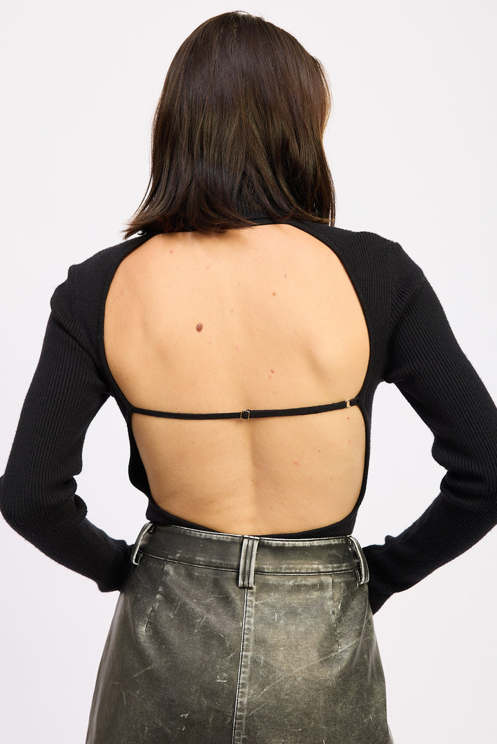 Long Sleeve Turtle Neck Bodysuit With Open Back