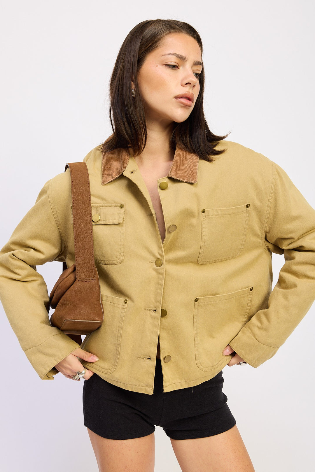 Olive Khaki Combo Chore Jacket With Pockets