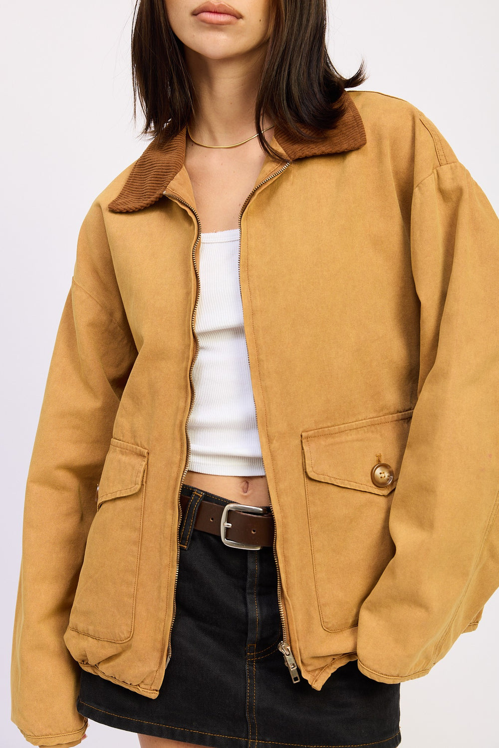 Coco Brown Contrasted Collar Jacket With Pockets