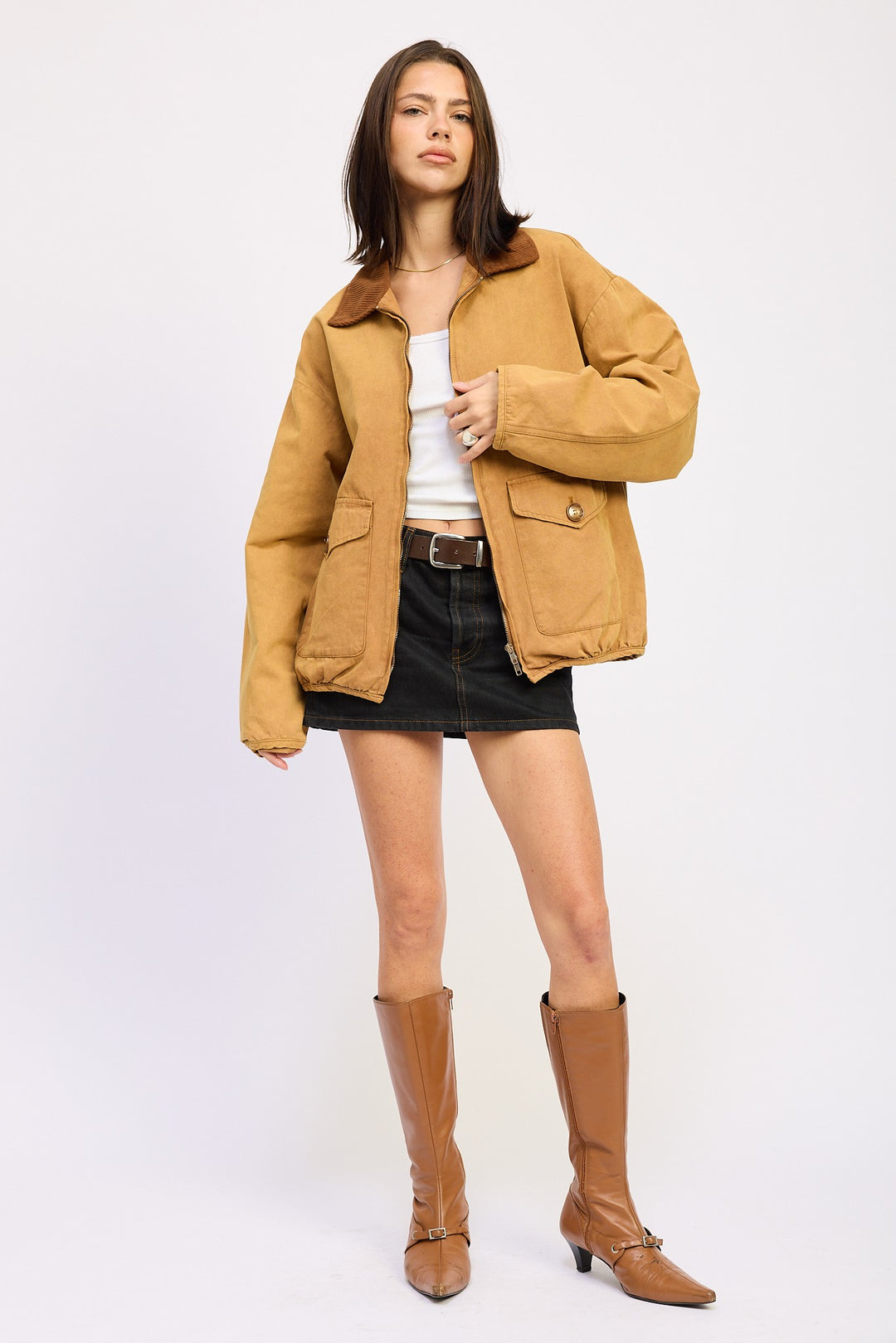 Contrasted Collar Jacket With Pockets