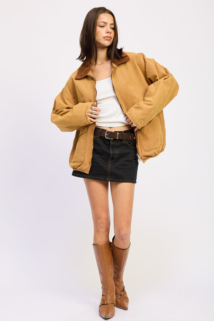 Contrasted Collar Jacket With Pockets