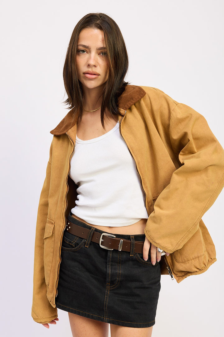 Contrasted Collar Jacket With Pockets