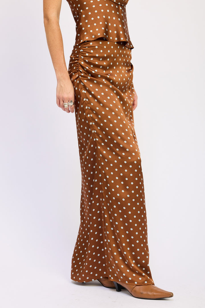 Ruched Satin Maxi Skirt
