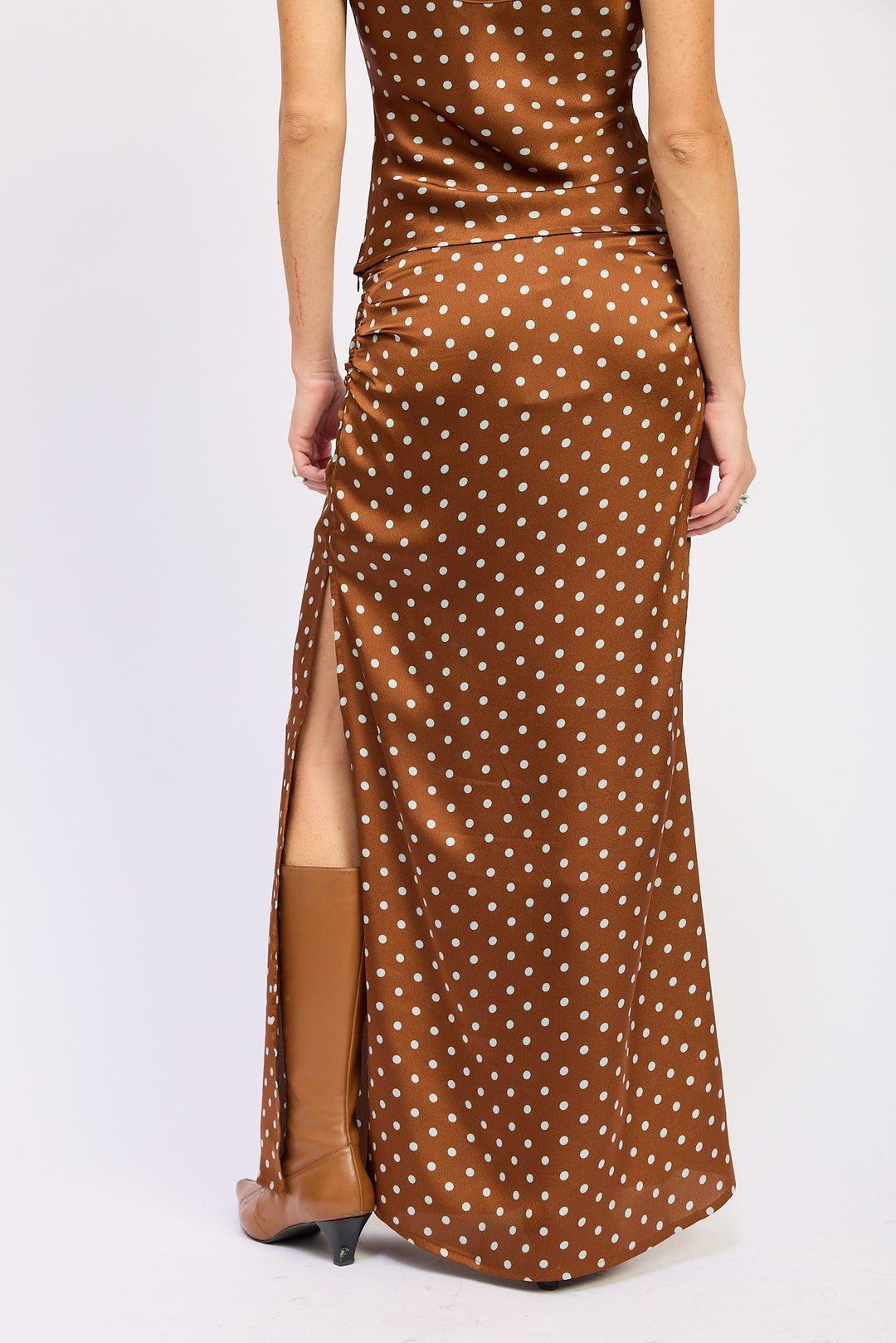Ruched Satin Maxi Skirt