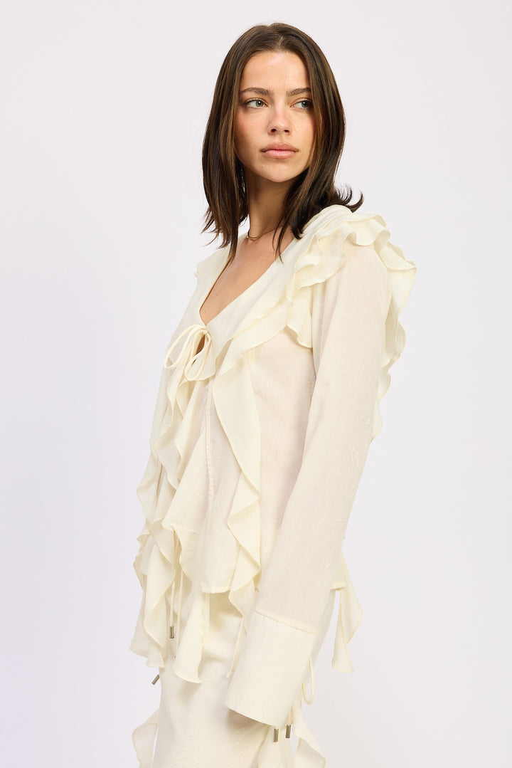 Tie Front Ruffle Top