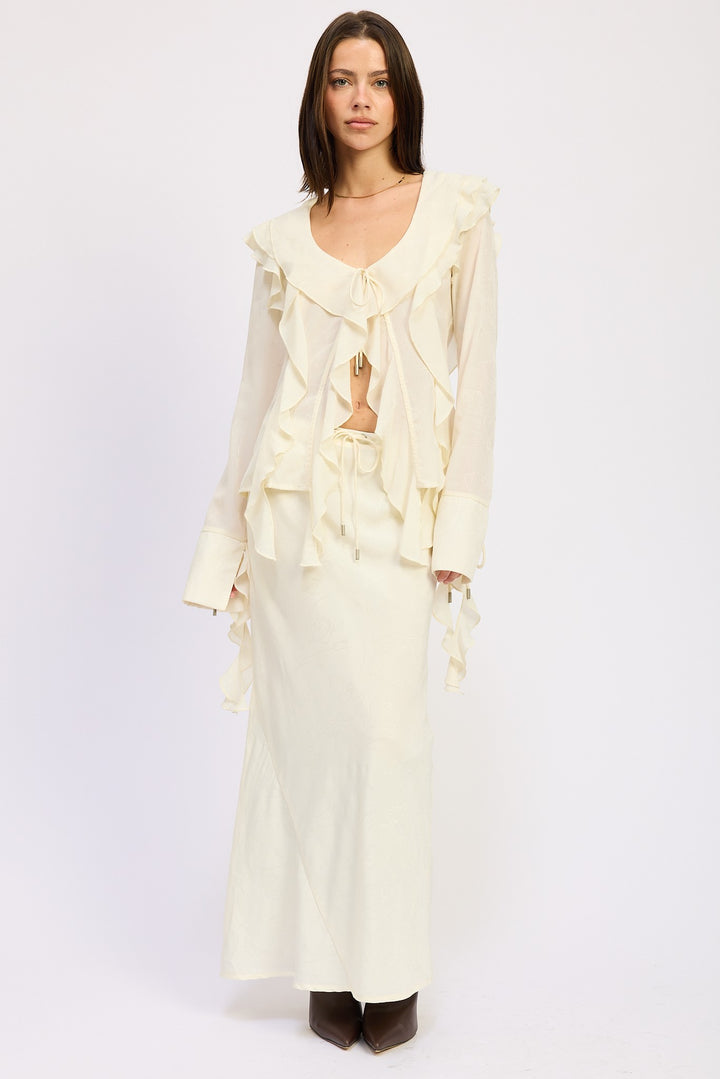 Cream Tie Front Ruffle Top