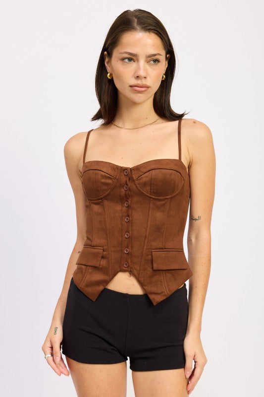 Chocolate Back Lace Up Bustier Top