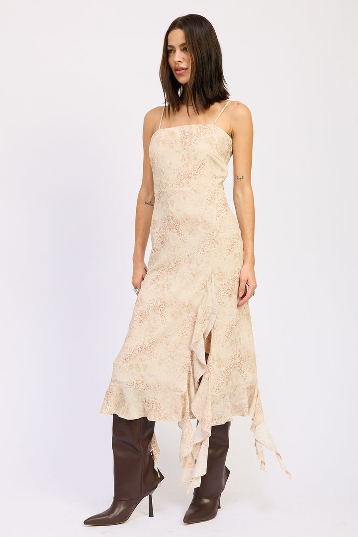 Ruffle Midi Dress With Back Tie Detail