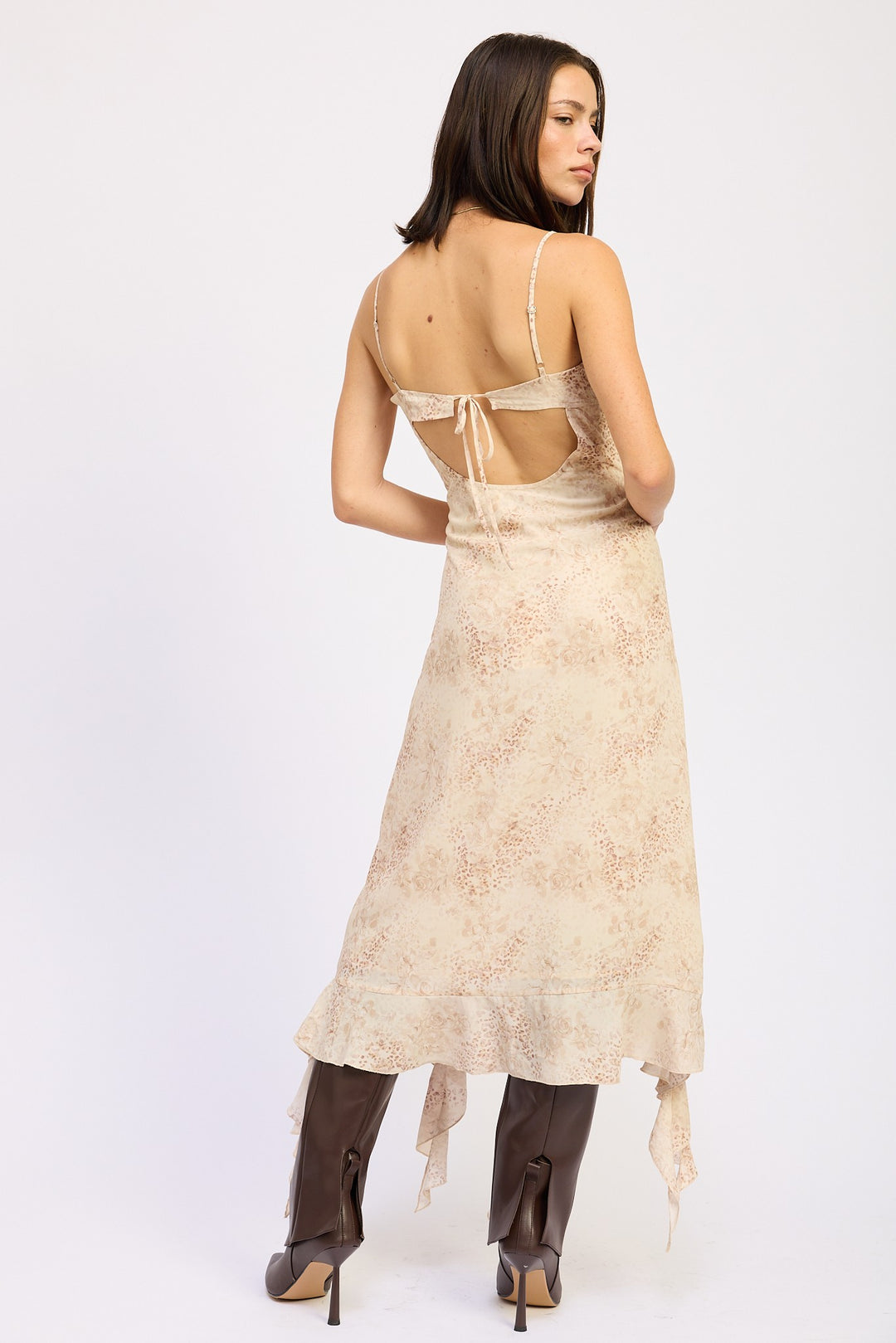 Ruffle Midi Dress With Back Tie Detail