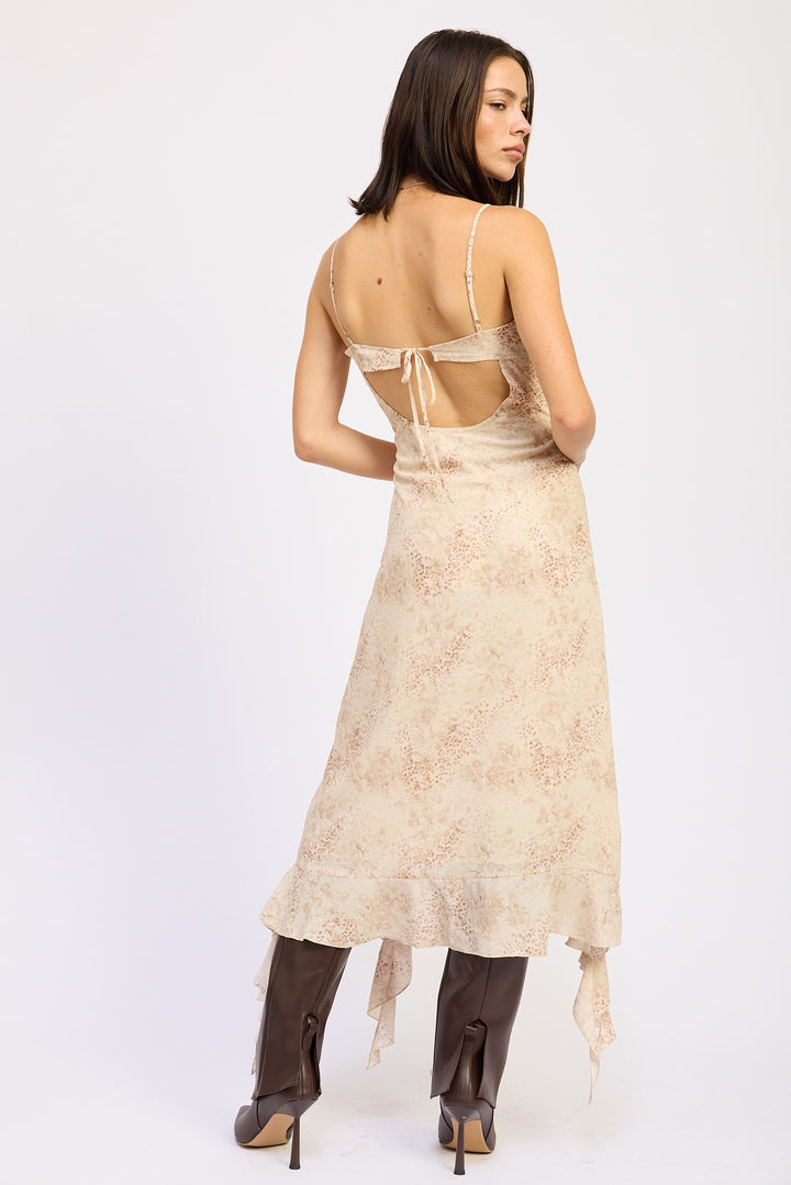 Ruffle Midi Dress With Back Tie Detail