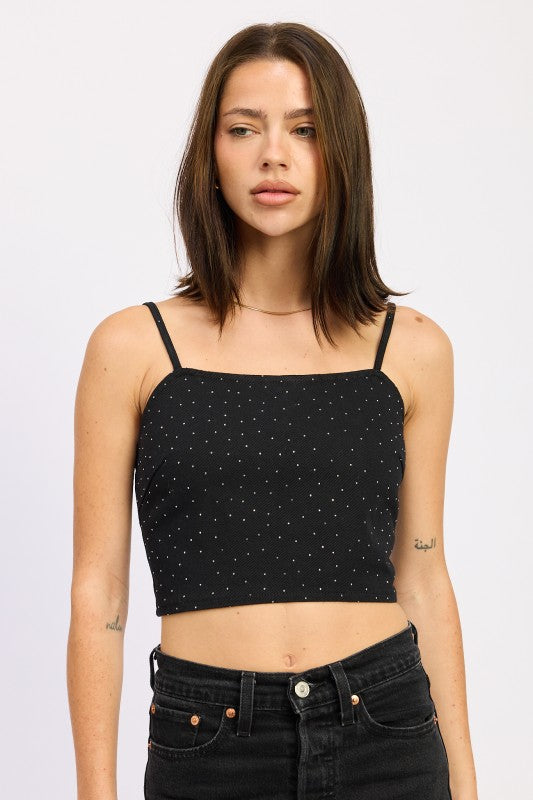 Black Denim Denim Hotfix Cropped Top